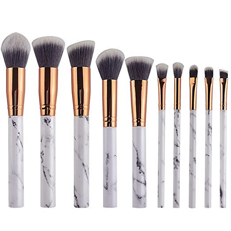 10pcs cosmetic oval high quality marble makeup brushes set