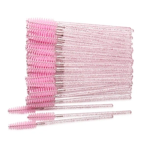 JZG 50pcs/bag Disposable Colorful Red Purple Pink Green Blue Yellow Glitter Mascara Wands Eyelash Brush Glitter Mascara Brush