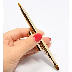 Dual use retractable lip brush angled eyebrow brush
