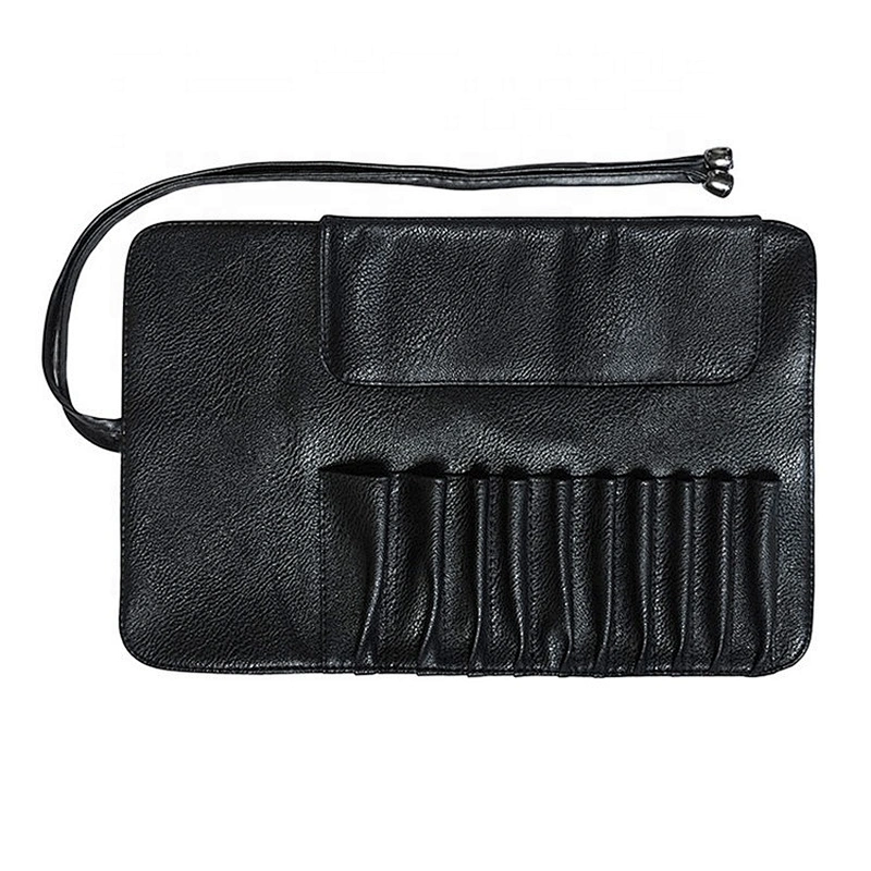 High-grade soft leather PU cosmetic brush bag portable folding professional large capacity cosmetic brush bag