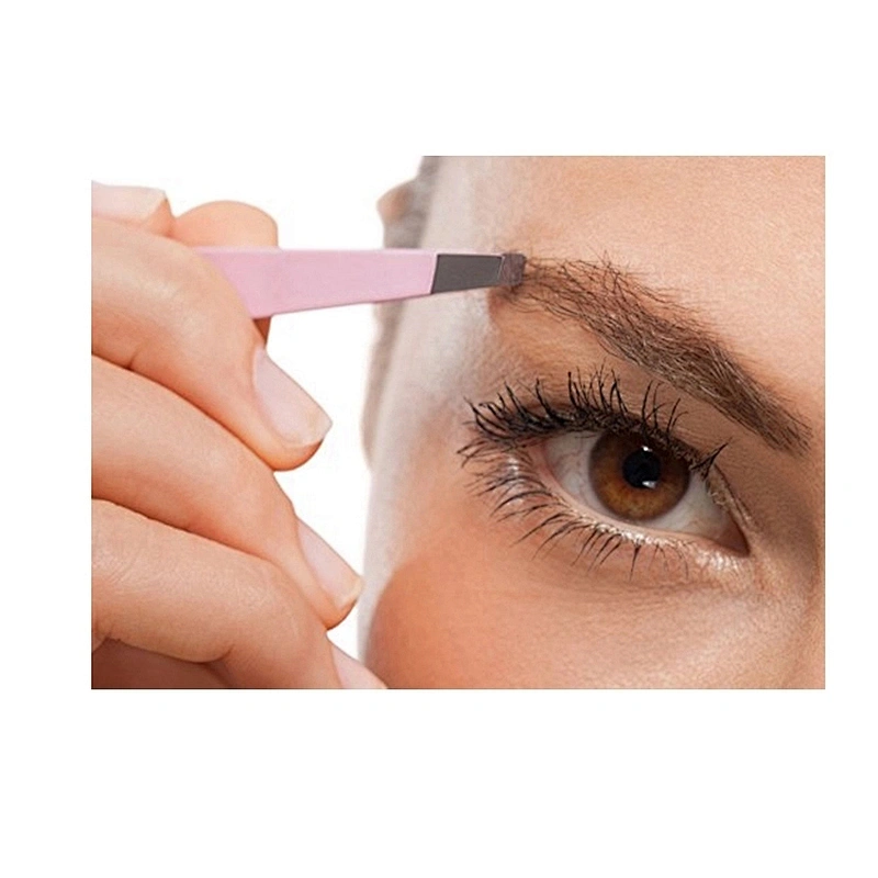 JZG 3pcs Pink Custom Logo Slanted Pointed Stainless Steel Eyebrow Eyelash Extension Tweezers Set with Scissors PU Pouch Bag