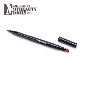 Dual use retractable lip brush angled eyebrow brush