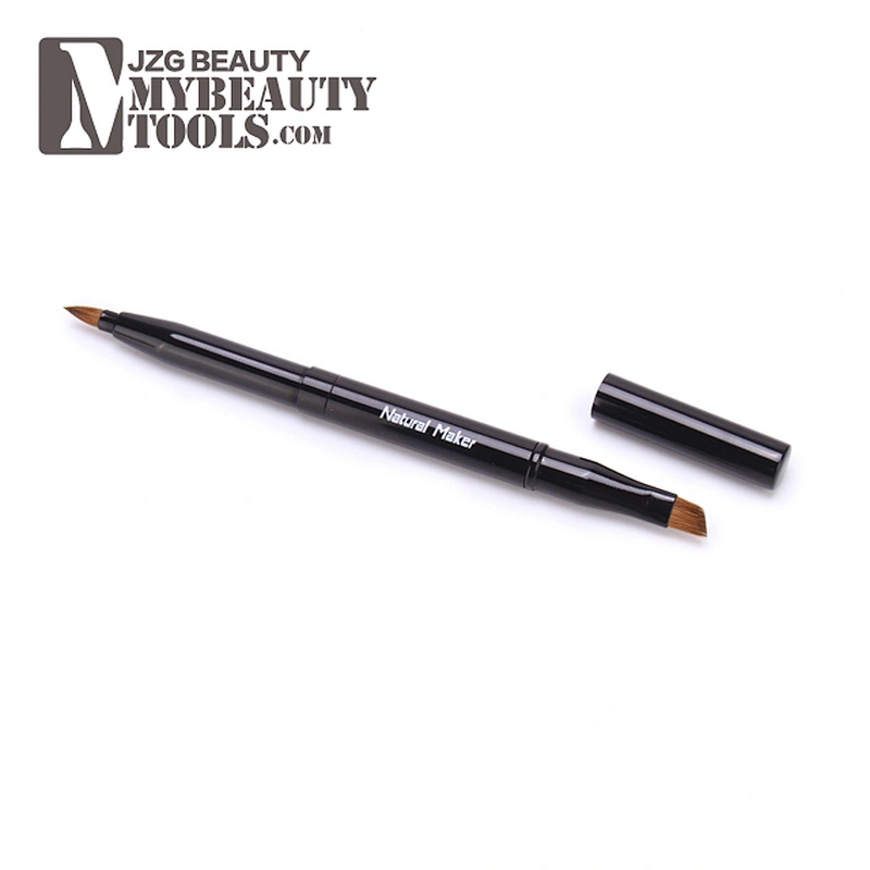 Dual use retractable lip brush angled eyebrow brush