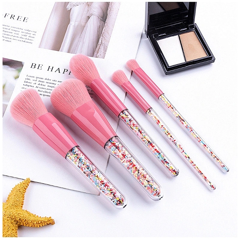 JZG High Quality Vegan Plastic Granule Transparent Handle Cosmetic Brush Set Candy Makeup Brush