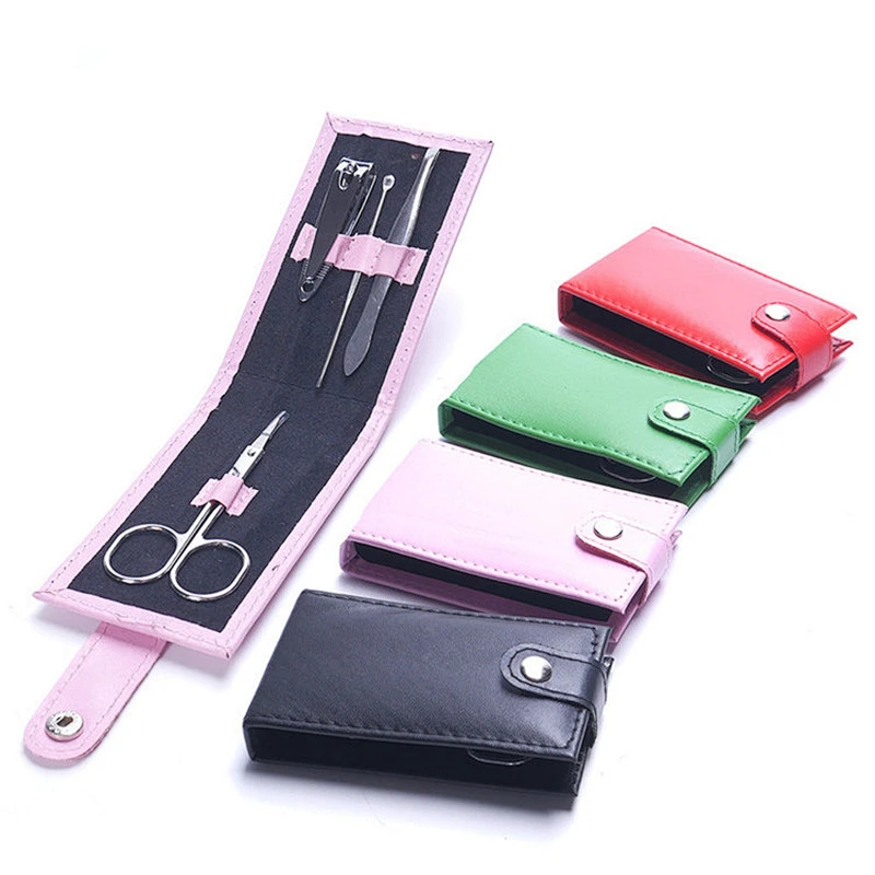 4Pcs/set Mini Nail Manicure Tool Set High Quality Nail Care Kits Custom Nail Clippers Scissors File Tweezers With PVC Bag Case