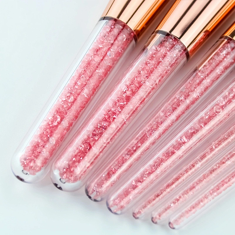 JZG High Quality Vegan Professional Custom Logo Crystal Handle 7pcs glitter Makeup Brushes Set