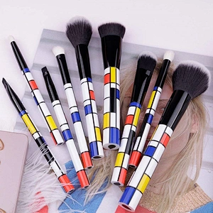 Face Powder Eye Shadow Eyeliner Foundation Blush Lip Liquid Cream Blending brush 9 pcs professional customized makeup brush set