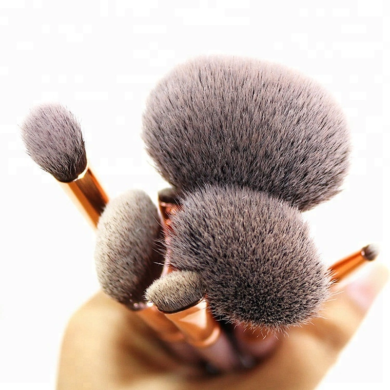 High quality  7pcs Oval Makeup Brushes Set Private Label Beauty Cosmetics Kabuki Make Up Tool Eyebrow Powder Foundation with Bag