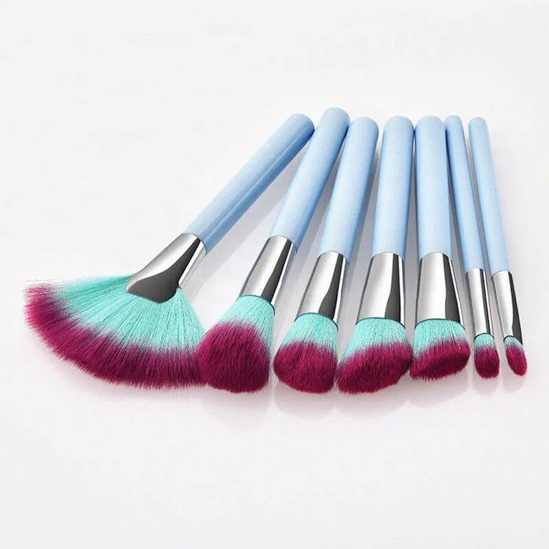 7PCS Blue Makeup Brushes Set Concealer Eyeshadow Powder Fan Brush Makeup Cosmetics Tools