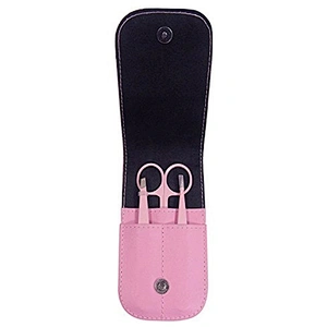 JZG 3pcs Pink Custom Logo Slanted Pointed Stainless Steel Eyebrow Eyelash Extension Tweezers Set with Scissors PU Pouch Bag