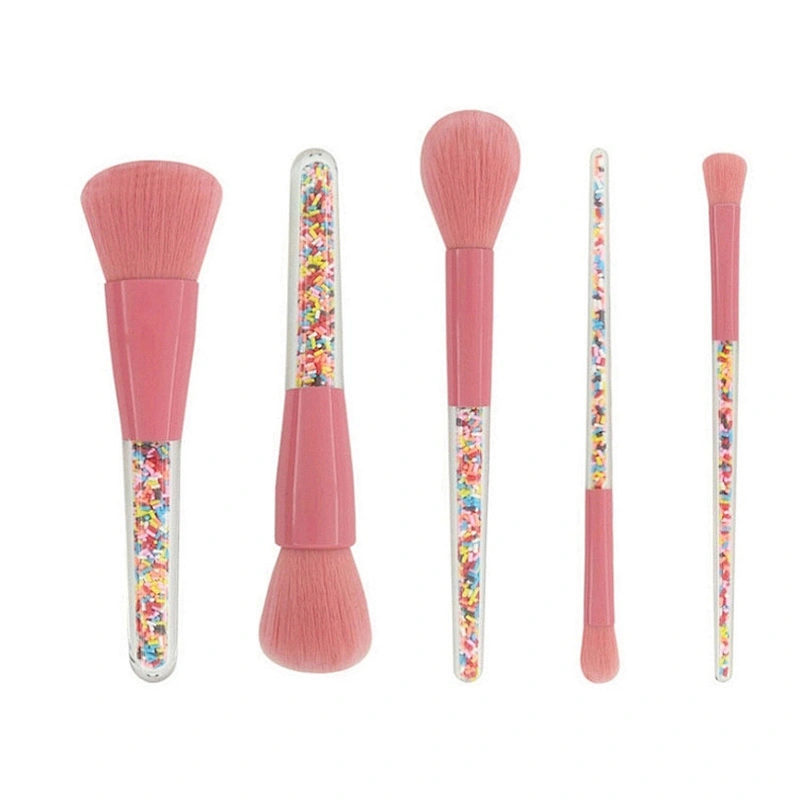 JZG High Quality Vegan Plastic Granule Transparent Handle Cosmetic Brush Set Candy Makeup Brush