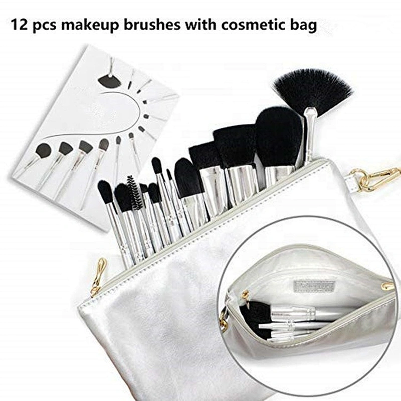 private label beauty cosmetic 12pcs brush set soft hair white makeup brushes with makeup bag
