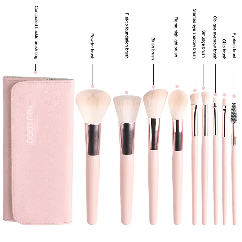 New professional copper tube makeup brushes beauty tools wooden handle makeup brushes set eyeshadow brushes with pu bag