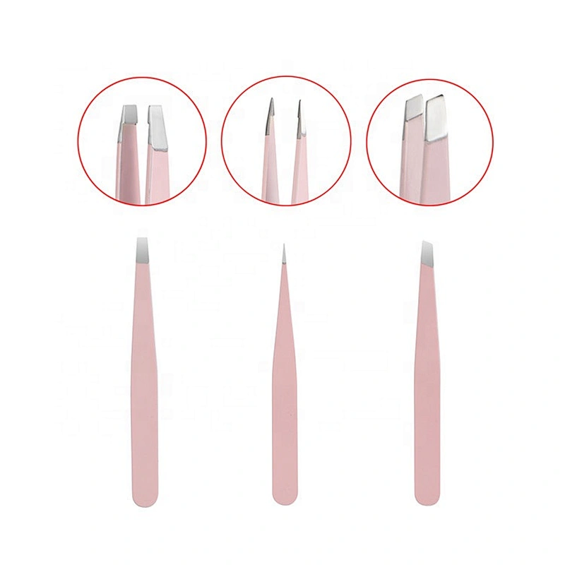 3 PCS/Set Point Tip Slant Tip Flat Tip Hair Removal Stainless Steel Eyebrow Tweezers Scissors Set With Bag
