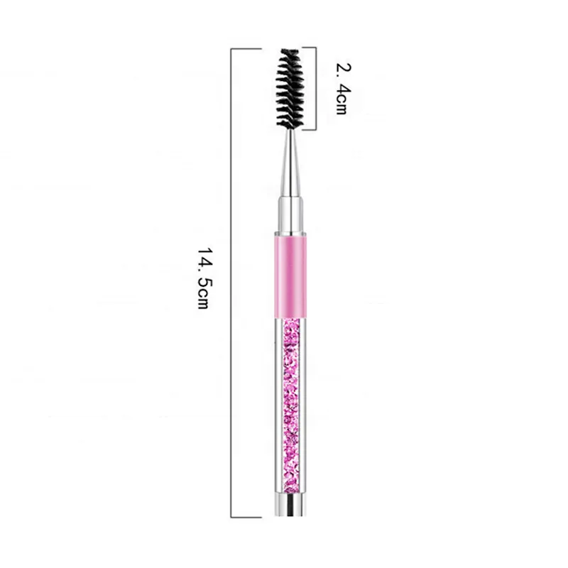 A makeup brush with a diamond handle and cap for brushing eyelashes