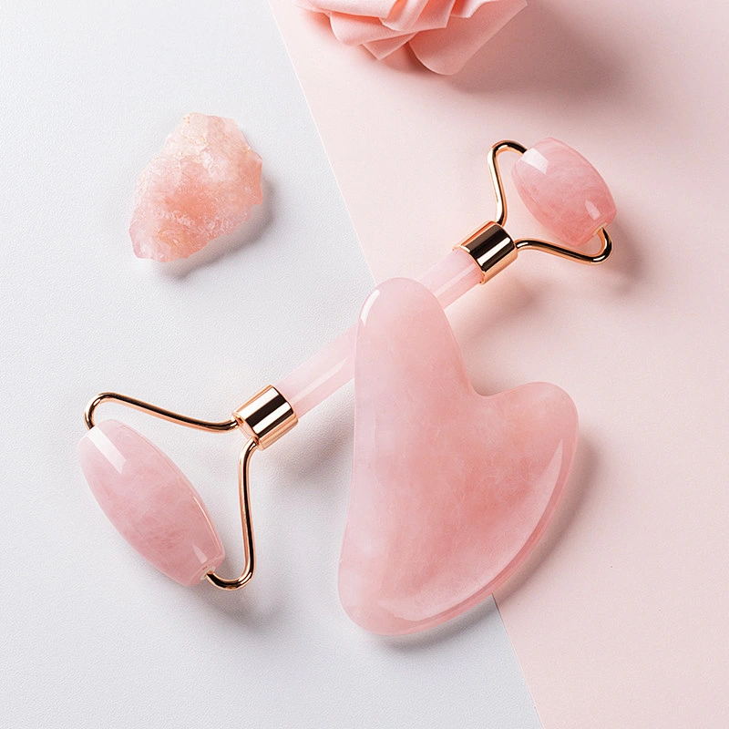 Hot Selling Oem High Quality Jade Stone Facial Anti Aging Welded Natural Rose Quartz Pink Jade Roller For Face