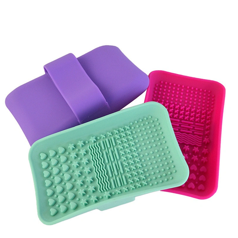 JZG 1pcs Custom Logo Multi-color New Cosmetic Makeup Brush Cleaning Pad Mat Tools Silicone Makeup Brush Cleaner Tray