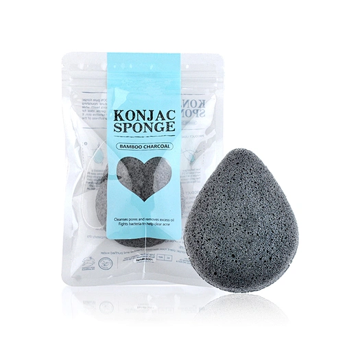 JZG Wholesale Organic 100% Natural Black Bamboo Charcoal Water Drop Shape Pure Skin Care Konjac Face Sponge For Facial Cleaning