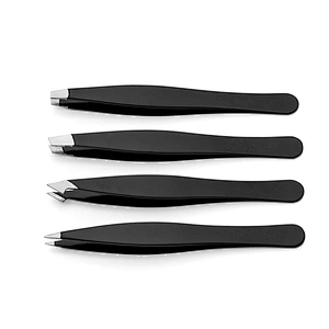 JZG High Quality Private Label 4pcs PU Leather Black Eyebrow Trimmer Tweezers Set