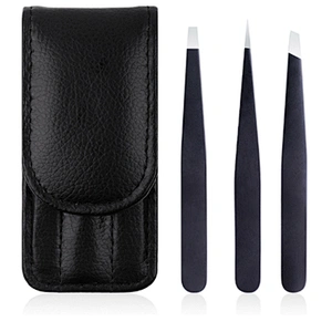 JZG 3PCS/Set Eyebrow Tweezers Stainless Steel Point Tip Eye Brow Trimmer Slant Tip/Flat Tip Hair Removal Makeup Tool with PU Bag