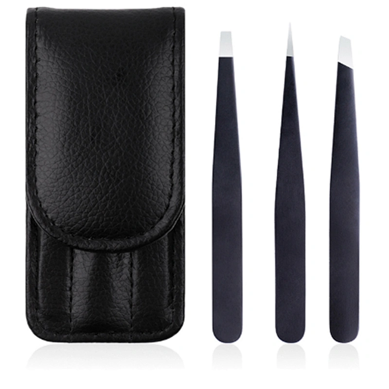 JZG 3PCS/Set Eyebrow Tweezers Stainless Steel Point Tip Eye Brow Trimmer Slant Tip/Flat Tip Hair Removal Makeup Tool with PU Bag