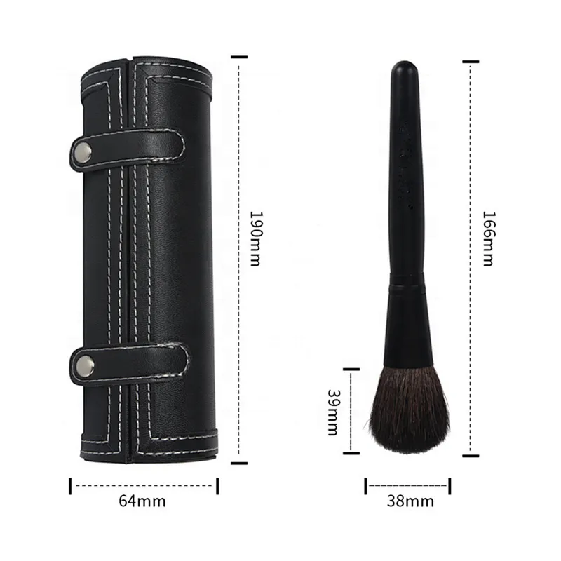 7pcs classic black wool makeup brushes with pu brush cylinder