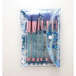 JZG Factory Vegan Beauty Private Label Makeup Brush New Beautiful Plastic Handle 7pcs Shiny Brush Set With Shiny Bag