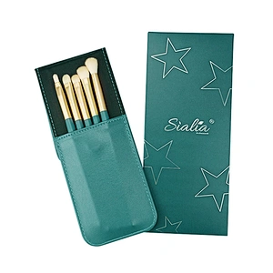 Sialia High Quality Private Label 5pcs Nylon Custom Logo Cosmetic Tools Makeup Brush Eye Brush Set with PU Bag