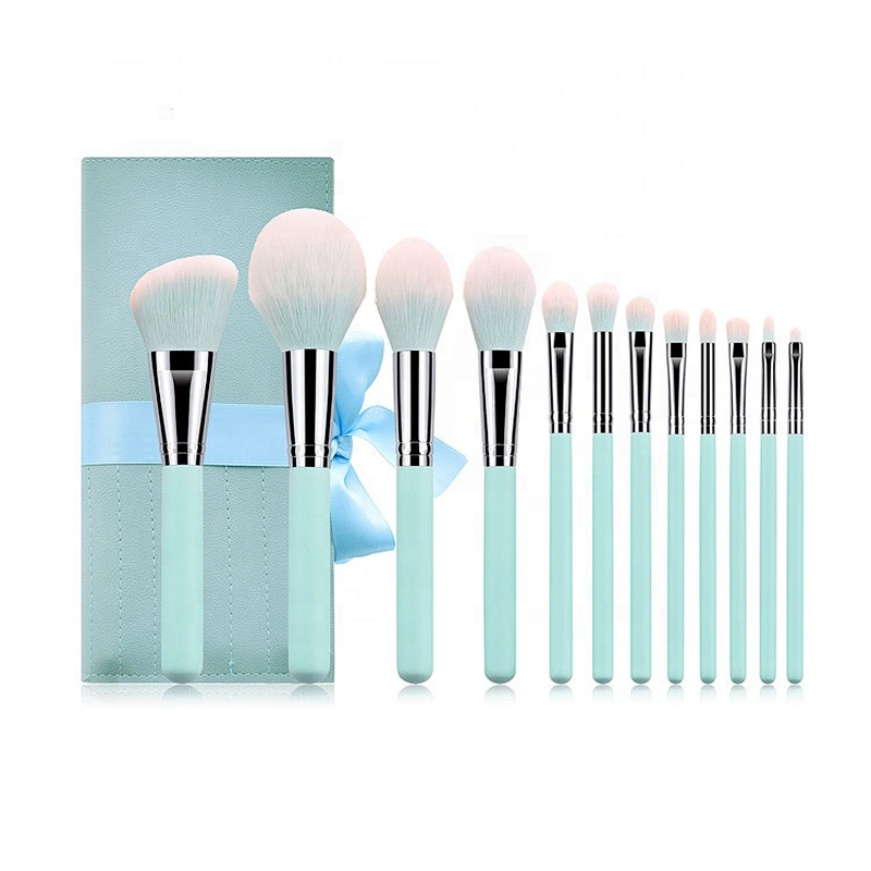 12pcs light blue cosmetic brush sets professional makeup tools