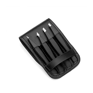 JZG High Quality Private Label 4pcs PU Leather Black Eyebrow Trimmer Tweezers Set