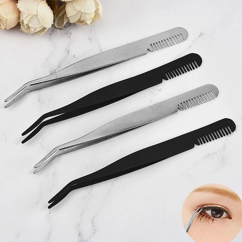 JZG 1pcs Professional Stainless Steel Eyebrow Tweezers Private Label Cosmetic Volume Eyebrow Tweezers Clip With Comb