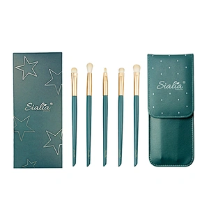 Sialia High Quality Private Label 5pcs Nylon Custom Logo Cosmetic Tools Makeup Brush Eye Brush Set with PU Bag