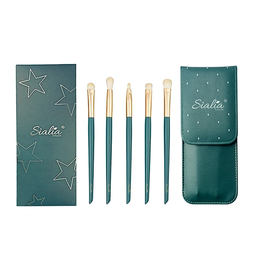 Sialia High Quality Private Label 5pcs Nylon Custom Logo Cosmetic Tools Makeup Brush Eye Brush Set with PU Bag