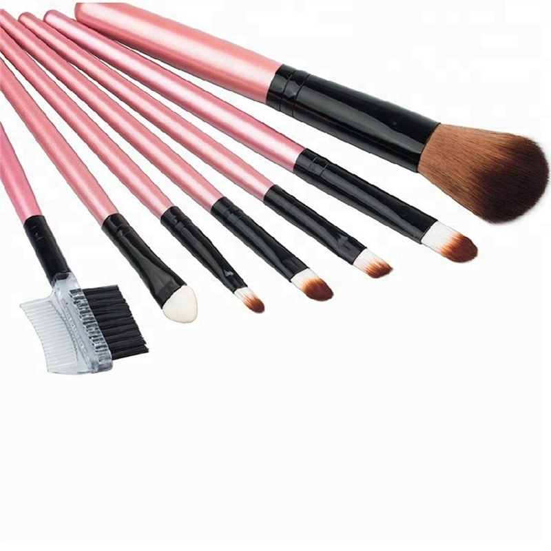 Pink Custom Logo Professional 7 Pieces Makeup Brush Set  Private Label And Make Up Bag