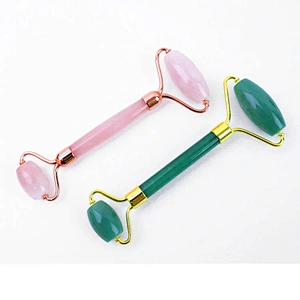 JZG Private Label Hot Selling OEM High Quality Jade Stone Facial Anti Aging Welded Natural Rose Quartz Pink Jade Roller for Face
