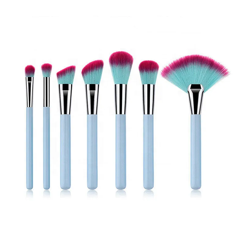 7PCS Blue Makeup Brushes Set Concealer Eyeshadow Powder Fan Brush Makeup Cosmetics Tools