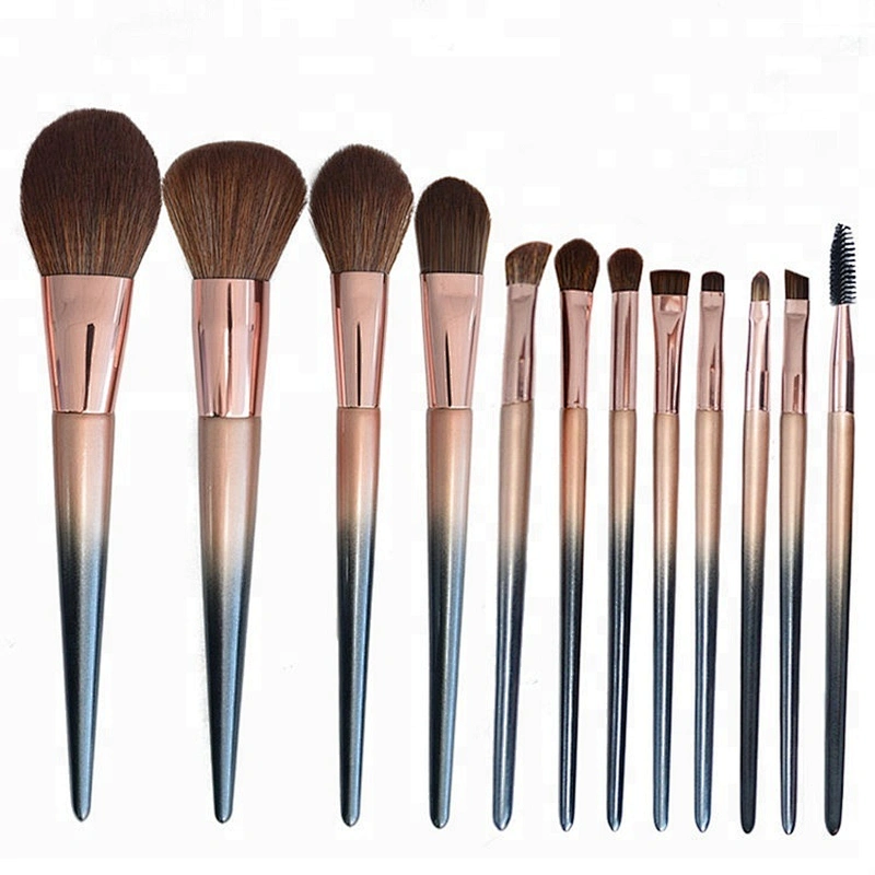 Professional 12Pcs Makeup Brushes Set High Quality Golden Beauty Cosmetics Tool Kits With Pu Makeup Brush Bag