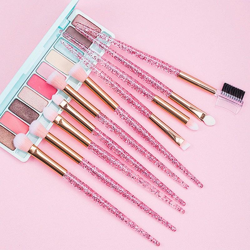 Glitter 10pcs Lovely Pink Eye Brushes Set Eyeliner Eyebrow Eyeshadow Makeup Brushes Set Cosmetic Beauty Tools