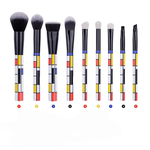 Face Powder Eye Shadow Eyeliner Foundation Blush Lip Liquid Cream Blending brush 9 pcs professional customized makeup brush set