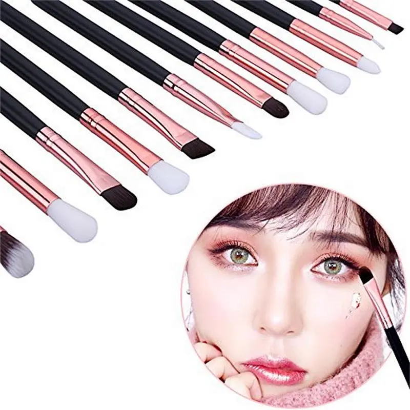 12pcs professional cosmetic tools kit custom eyeshadow eyebrow eyeliner brushes eye makeup brush set