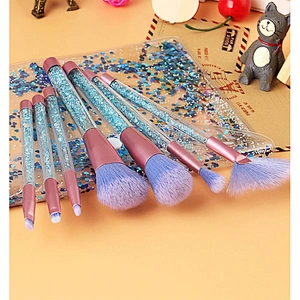 JZG Factory Vegan Beauty Private Label Makeup Brush New Beautiful Plastic Handle 7pcs Shiny Brush Set With Shiny Bag
