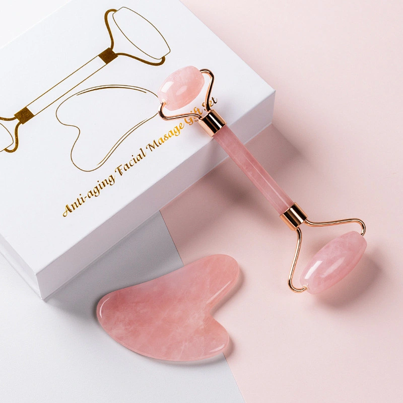 Jade Roller 100% Natural Beauty Massage For Face Facial Jade Stone Double Rose Quartz Jade Roller