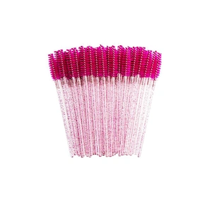 JZG Wholesale 50pcs/bag Multi-color Disposable Glitter Shiny Crystal Curler Mascara Wands Eyebrow Spoolers Comb Eyelash Brush