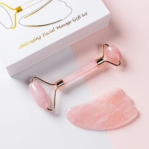 Skin Care Pink Jade Roller 100% Rose Quartz Roller Facial Jade Roller Gua Sha Set