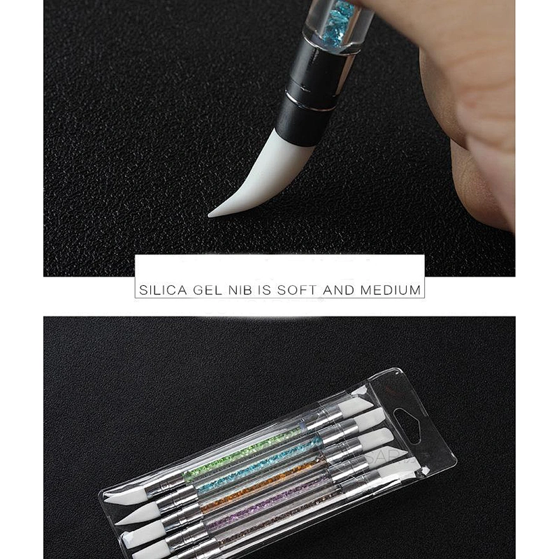 Silicone nail art pen brush nails art accessories tools supplies carving 3D image DIY dotting nail tools double head
