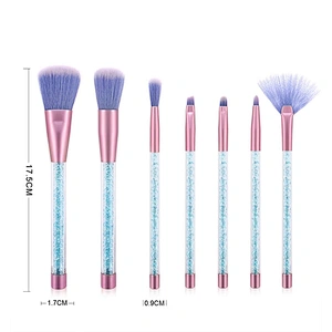 JZG Factory Vegan Beauty Private Label Makeup Brush New Beautiful Plastic Handle 7pcs Shiny Brush Set With Shiny Bag