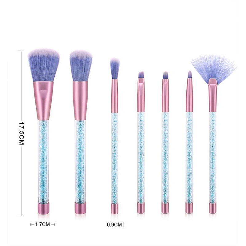 JZG Factory Vegan Beauty Private Label Makeup Brush New Beautiful Plastic Handle 7pcs Shiny Brush Set With Shiny Bag