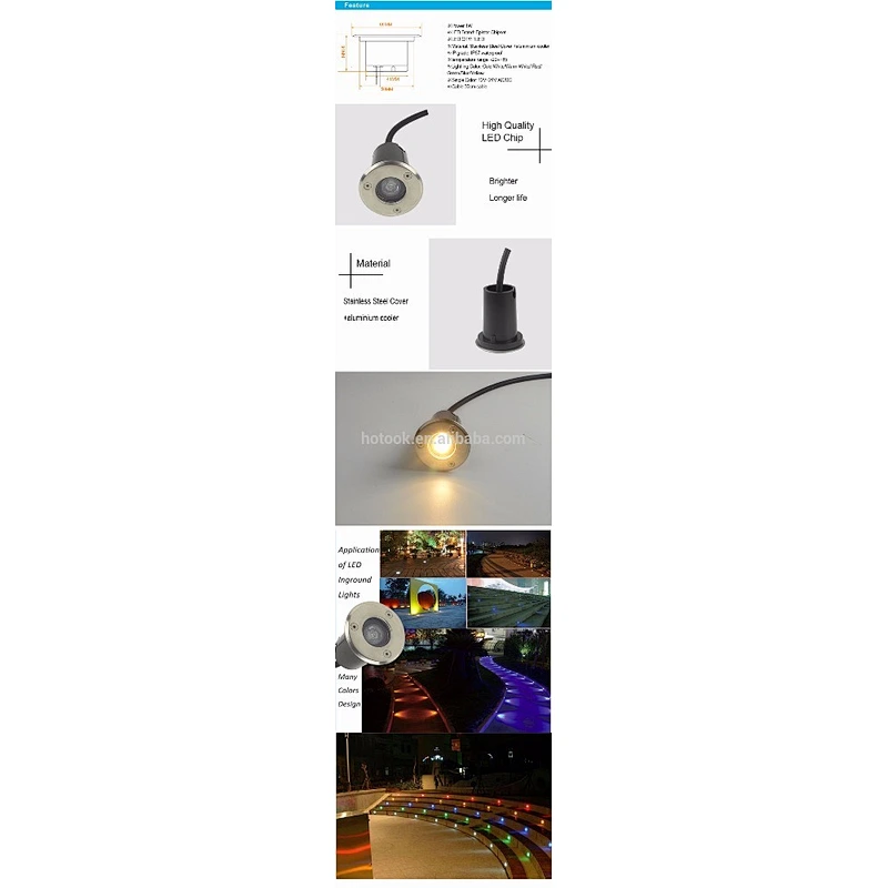High Quality 12V~24V AC/DC IP67 Outdoor 1W IP65 IP67 Waterproof  LED Inground Light