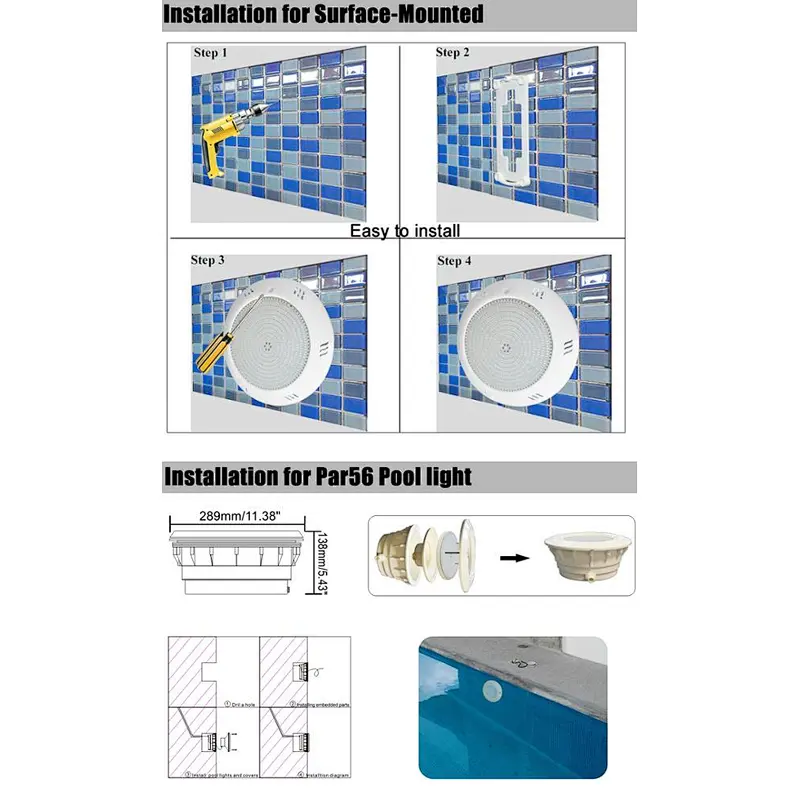 Resin filled Par56 submersible RGB White led pool lights Replacable underwater light lamp