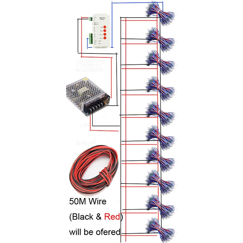 1000pcs 12mm IP68 RGB addressable led pixel module WS2811 for letter sign 5V + T1000S Controller + Power adapter Free shipping